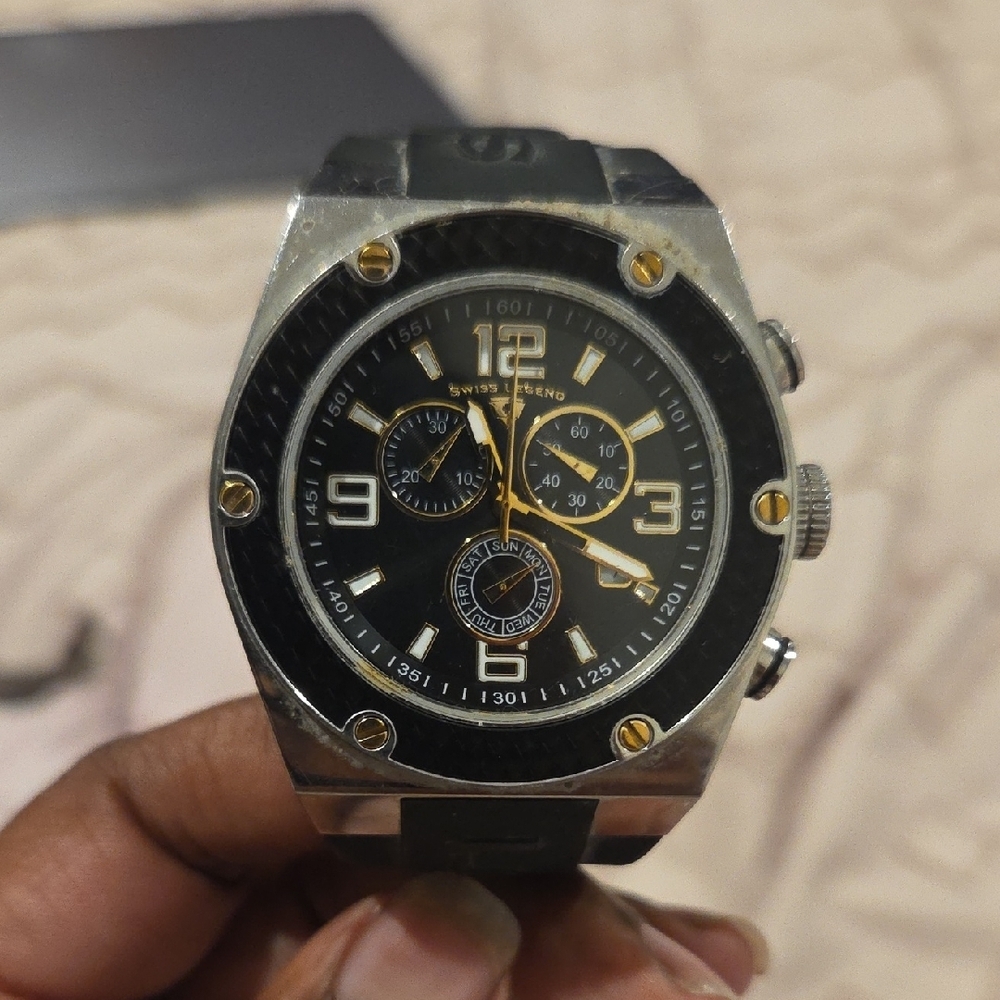 Swiss Legend Black and Gold Chronograph Watch As Is